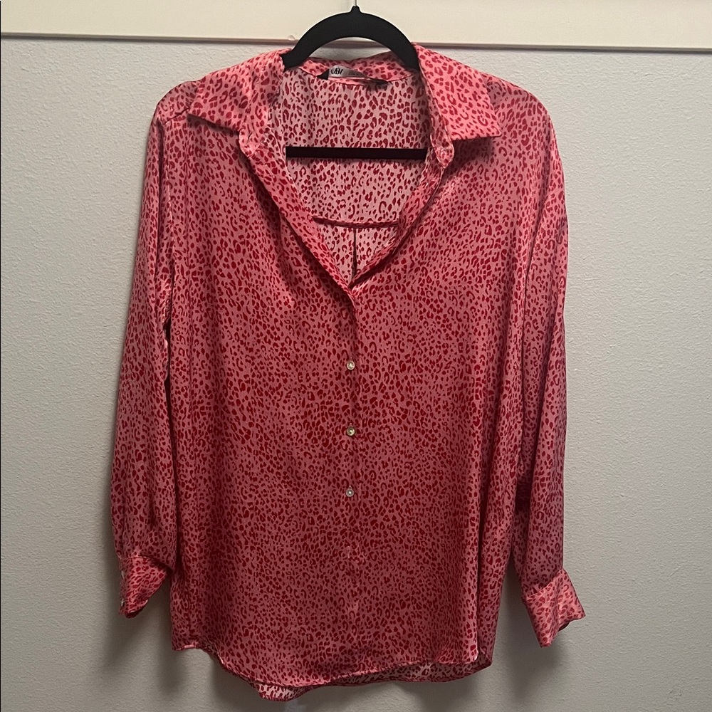 Zara Red Animal Print Blouse